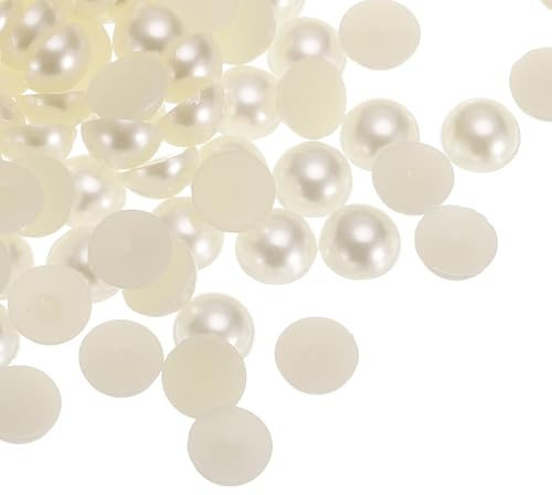 QUARKZMAN 300pcs Perlas Planas de 10mm de Plástico ABS Media Esfera Imitación Perlas Cuentas de Manualidades para Decoración de Zapatos de Manualidades Ropa Boda Foto Marco Navidad, Beige