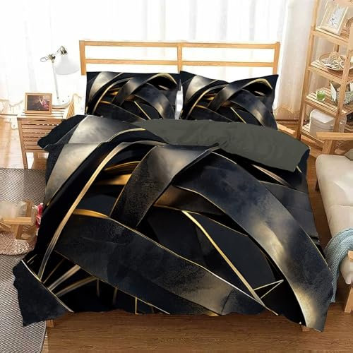 JEDTAKCT Reversibel Bettwäsche 200X200 Vintage Leder Druck Mikrofaser Abstrakte Streifen Motiv Bettbezug Set 3 Teilig - 1 Bettbezug 200X200 cm Mit Reißverschluss + 2 Mal 80X80Cm Kissenbezug