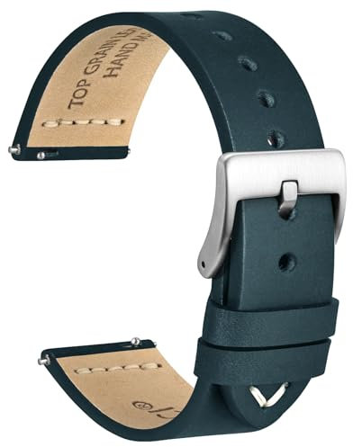 WOCCI 20mm Antikes Uhrenarmband für Herren, Sattelleder, Silberne Schnalle (Retro Blue)