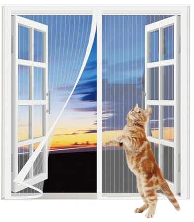 Moustiquaire Fenetre Magnetique 70x120 cm, Moustiquaire pour Fenêtre Avec Ouverture au Centre Qui se Ferme Automatiquement, Blanc
