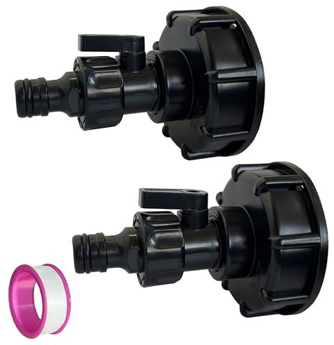 IBC Tank Adapter mit Stecker für System Gardena Gartenschlauch, IBC Tank Zubehör IBC Tankdeckel Adapter S60x6 zu 3/4 mit Regulierventil Steckkupplung kompatibel mit Gardena-System (2 Stück)