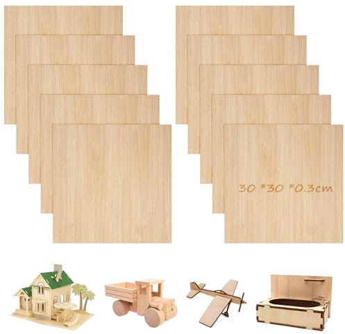 Pack of 10 Plywood Panels 3 mm, 300 x 300 mm Laser Cut Crafts Wooden Panels for Crafts Chipboard, Untreated Craft Wood for Painting Pyrography Laser Cut Crafts