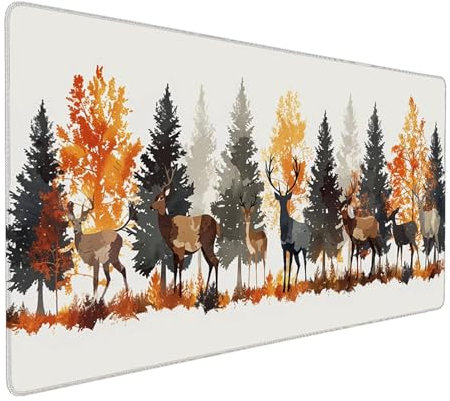 Alfombrilla Ratón Ciervo, Alfombrilla Ratón XXL 800x400x3mm, Gaming Mouse Pad con Base de Goma Antideslizante, Alfombrilla Raton Impermeable para Accesorios Pc Gaming, Regalo Mujer, Blanco R-7-4