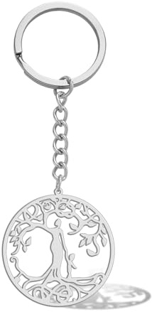VASSAGO Portachiavi albero della vita per donne uomini albero con sole luna portachiavi in acciaio inossidabile Yggdrasil portachiavi per familiari