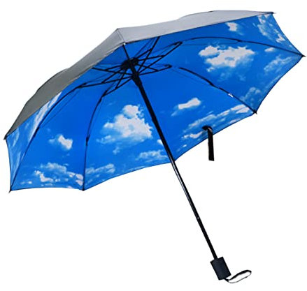 WRITWAA Paraguas Plegable Anti-uv y Resistente Al Viento, Diseño De Nubes, Material Duradero, Tamaño Compacto, Para Mujer, Uso Urbano y Playa, Triple Plegado