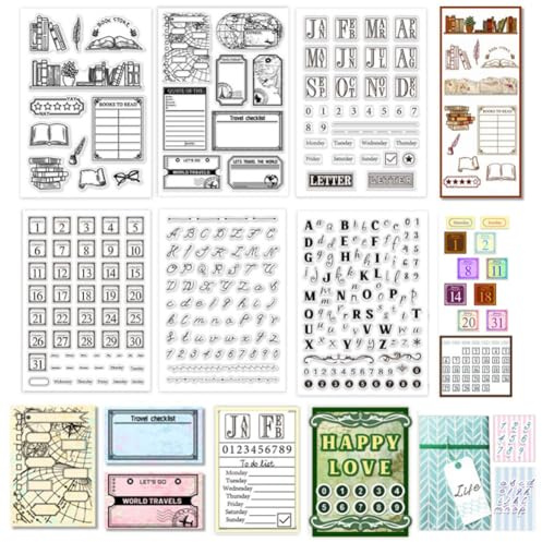 PH PandaHall 6 Blatt Stempel Buchstaben Planer Kalender Clear Stamps Silikonstempel Für Wochen Und Monate Für Kartengestaltung DIY Scrapbooking Prägung Fotojournal Album