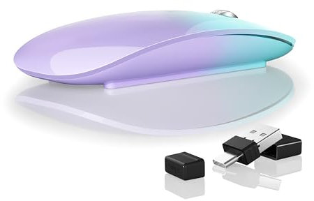 Uiosmuph G11 Ratón Inalámbrico Recargable, Mouse Wireless 2,4 GHz con Receptor Tipo C y USB, Clics Silenciosos, Ratón Óptico para Portátil, Mac, PC,Verde y Purple