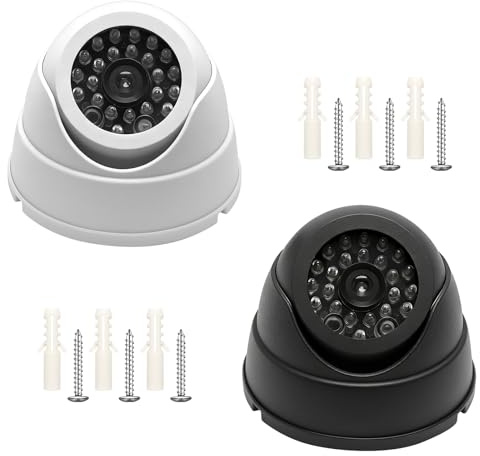 DAWRIS 2 Stück Kamera Attrappe für Innenräume - Dome Überwachungskamera mit LED Blinklicht, Fake Sicherheitskamera zur Abschreckung im Büro, Lager, Geschäft