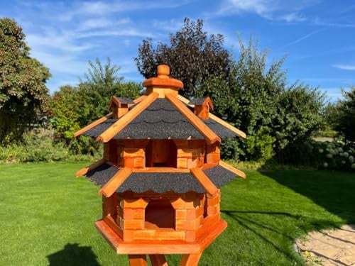 Vogelhaus doppelstöckig,wahlweise mit Ständer und Solarbeleuchtung, Verschiedene Größen L - XXL, Futtersilo, wetterfestes Bitumendach (schwarz, Größe XXL Solar)