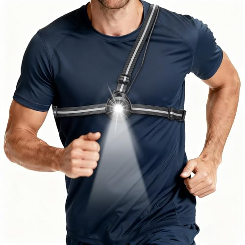 JIZZU Lauflampe Joggen Brustlampe, Biking Lauflicht IPX5 Wasserdicht, USB Sports Lauflicht Wiederaufladbare Lauflampe, 360° Reflektierend Brustlicht, LED Brustlampe Joggen und Laufen