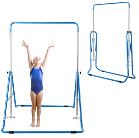 COSTWAY Barra Gimnasia Artistica, Estructura Triangular, Barra Horizontal Junior Ajustable en Altura, Equipo Gimnasia Ritmica para Entrenamiento Niños Niñas