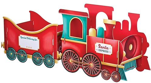 Design By Violet Santa Christmas Train Gift Holder – Pack of 3 Festive Cardboard Trains for Presents & Treats – 1200GSM Design with 83 Alphabet Stickers for Personalised Christmas Displays