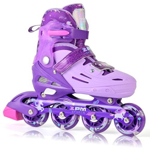 2PM SPORTS Patines en Línea 4 Tamaño Ajustables para Kids Niñas | 4 tallas ajustables, rodamientos ABEC-7, ruedas de PU 82A, marco de aluminio, triple protección