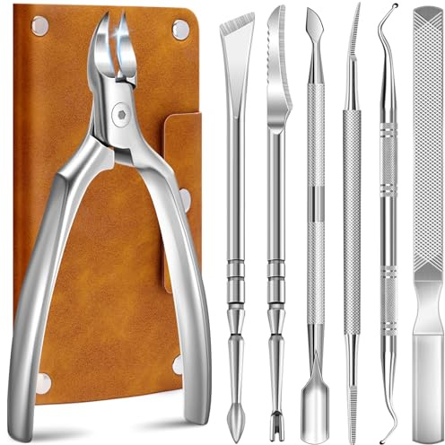 Toenail Clippers for Thick or Ingrown Toenails, 7 Pcs Pedicure Tools | Podiatrist Toenail Clippers Kit, Professional Toe Nail Clippers for Thick Nails, Stainless Steel Grooming Tools for Travel
