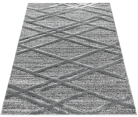 KADIMA DESIGN 3D-Teppich Hoch-Tief-Effekt Boho-Stil Weich Flauschig Waschbar Strapazierfähig Grau 60x110 cm Wohnzimmer Schlafzimmer Fußbodenheizung geeignet Schadstoffgeprüft Oeko-TEX | GENF