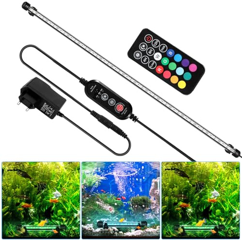 Hebitod Aquarium LED Beleuchtung Unterwasser Aquarium Lampe RGB 10,8W LED Aquarium Licht mit Fernbedienung, Timer 4/8/12h, 10 Dimmstufen, 13 Farben, Wasserdicht IP67 für 100-120cm Aquarien