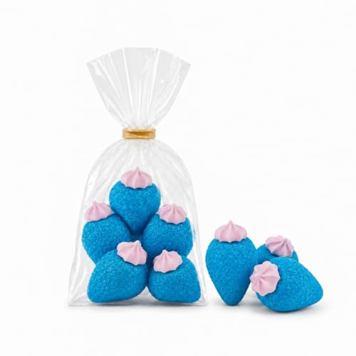 Fraises Géantes Bleues en Guimauve x5 – Bonbons Gourmands à la Guimauve – Confiserie Bleue et Rose – Sachet Sucré pour Anniversaire, Fête, Candy Bar et Cadeau Gourmand