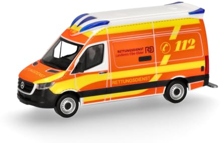 Herpa Modellauto Mercedes-Benz Sprinter 18 Delfis RTW Rettungsdienst Landkreis Elbe-Elster (Brandenburg/Herzberg), Miniatur im Maßstab 1:87, Sammlerstück, Made in Germany, Modell aus Kunststoff