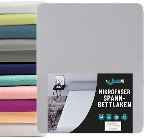 Dreamzie - Spannbettlaken 180x200cm - Mikrofaser Oeko TEX Zertifiziert - 100% Polyester - Spannbetttuch 180x200 - Zinngrau