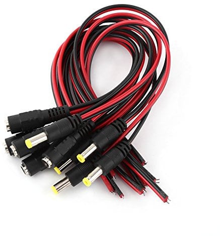 ASHATA DC Power Pigtail Cable, 10 Pcs Male & Female DC 12V Pigtail Power Connectors CCTV Security Camera Cable with 2.1mm x 5.5mm Connectors