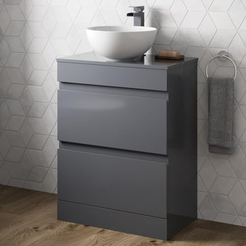 Artis 600mm Bathroom Vanity Unit Floor Standing Countertop Oval Basin Gloss Grey