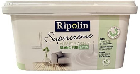 RIPOLIN Peinture Supercrème Murs & Plafonds Blanc Satin 2,5 L