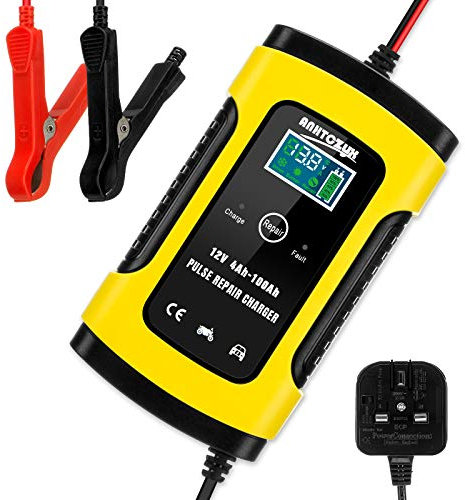 Hutigertech Car Battery Charger & Maintainer 6A 12V Fully Automatic Battery Charger with LCD Screen, Used to Charger, Maintain and Repair Batteries for Cars, Motorcycles, Boat and More