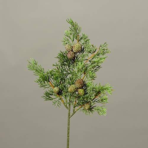 mucplants Künstlicher Cypressenzweig Länge 40 cm Grün mit Zapfen Kunstplanzen Deko Künstlicher Zweig
