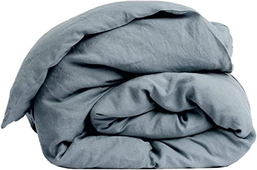 My Linen Home Bettdeckenbezug aus 100% Stonewashed Leinen in Grau Blau I Steppdeckenbezug I Maschinenwaschbar I Bettdeckenbezug mit Reißverschluss I Single Bettdecke 135x200 cm