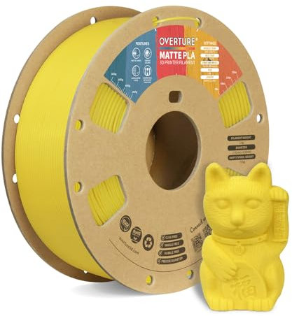 OVERTURE Matte PLA Filament Aufgerüstet 1.75 mm, 1kg (2.2 lbs) Spule, Maßgenauigkeit +/- 0.02mm Filament für 3D Drucker (Gelb)