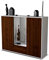 Stil.Zeit Highboard Kommode Nuccia, Korpus Weiss matt, Front Holz-Design Walnuss (136x108x35cm), Push-to-Open Technik & Leichtlaufschienen