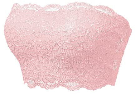 Générique Tube Top de Dentelle Florale de Femmes Soutien-Gorge Bandeau sans Bretelles Soutien-Gorge sans Couture Enveloppe de Poitrine Extensible (Rose, XL)