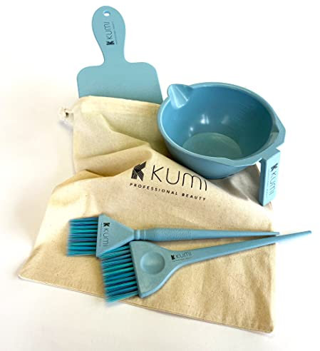 Kumi Professional Wheat Eco-Friendly Blue 4 Piece Hair Dye Set - Bowl and Brush Kit for Professional or Home Use