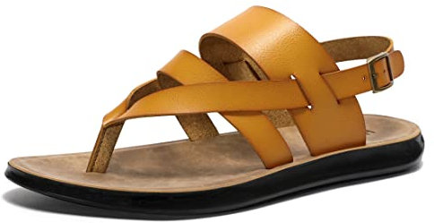 Harssidanzar Sandalen für Herren, Sommer bequemeverstellbare Knöchelriemen flache Slip On Herren Leder sandalen KM218EU,BRÄUNEN,Größe 45