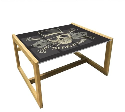 ABAKUHAUS Póker Mesa de Centro, Imagen cráneo y Tarjetas Que juegan, Mesa Central de Cristal acrílico Duradero con Marco de Madera para, Medio, Gris Oscuro Oscuridad