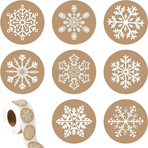 Weihnachtsaufkleber Rolle, Etiketten Aufkleber Weihnachten, 500 Stück Weihnachtsaufkleber Rund, Karte Geschenkbox Paket Siegeletikett, für DIY handgemachte Grußkarten, Pakete, Bonbontüten (braun)