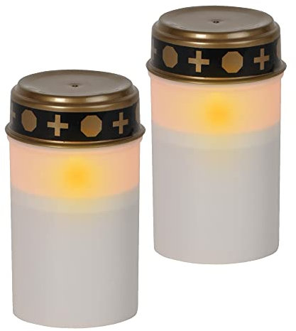 LED Grablicht Mit Timer | Grabkerzen Mit Batterie | 2er Set | Weiß | Outdoor | Kerzen