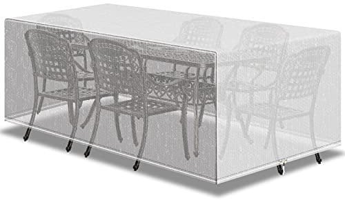 PATIO PLUS Outdoor-Möbel-Set Abdeckung, wasserdicht, winddicht, Anti-UV, rechteckig, Gartentisch Abdeckungen für Patio Tisch und Stühle Set - Extra groß 250x210x90cm Transparent