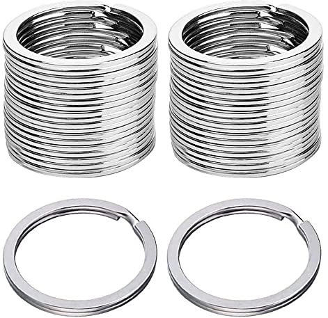 Lot de 50 porte-clés ronds et plats en métal de 30 mm pour clés de maison et loisirs créatifs