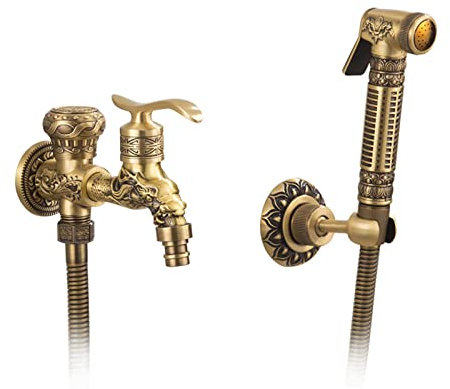 Retro Handheld Bidet Sprayer Kit Single Handle Antique Bidet Tap Sprayer Wandmontage Kaltwasserhahn Badezimmer Bidet Dusche für Badezimmer, B