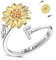 Kucheed Fidget Ring Für Frauen, Sonnenblume, Größenverstellbarer Spinner-Ring, Silber Stapelbar Anti-Stress-Buchstabe Fingerkreis, Graviert 'You Are My Sunshine' Im Inneren des Schmucks(F)