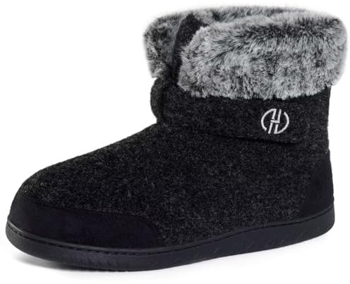 GURGER Chausson Montant Femme Homme Hiver Chaud Bottes Chaussons Fourrure Doublé Pantoufles Hautes Chausson Bottines Maison, Noir Taille 42 43