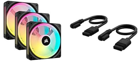 CORSAIR iCUE LINK QX120 RGB Starter Kit Bundle - Three 120mm Magnetic Dome RGB Fans - iCUE LINK System Hub - iCUE LINK Slim 200mm Straight/Slim 90° Cables - Black