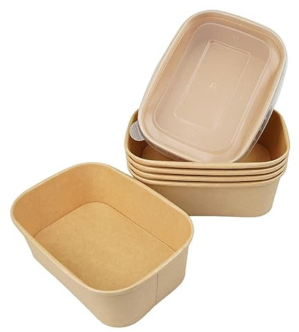 Envasado de Cartón para Alimentos 750ml-300uds CON TAPA,Contenedores de Comida Para Llevar,Cajas de Cartón para Comida,Cartón de Sopa,Contenedores de Ensalada de Papel Kraft,Envases Take Away