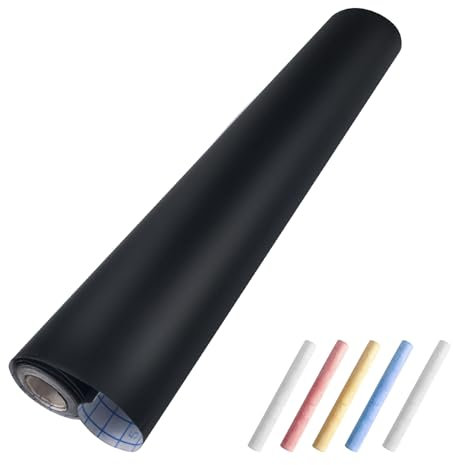 Tekenewbse Tafelfolie Selbstklebend 43×300cm, Kreidetafel Kinder, Wandtafel, Kreidefolie Selbstklebend, Selbstklebende Tafelfolie Schwarz Matt als Tafel für Wand oder DIY (Enthält 5 Stück Kreide)