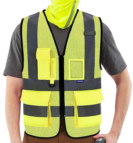 AYKRM Gilet haute visibilité homme été Devant avec des Bandes réfléchissantes Unisexe Gilet de sécurité ventilé avec poche