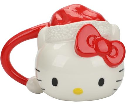Bioworld Taza de cerámica esculpida de Hello Kitty con gorro de Papá Noel, 473 ml