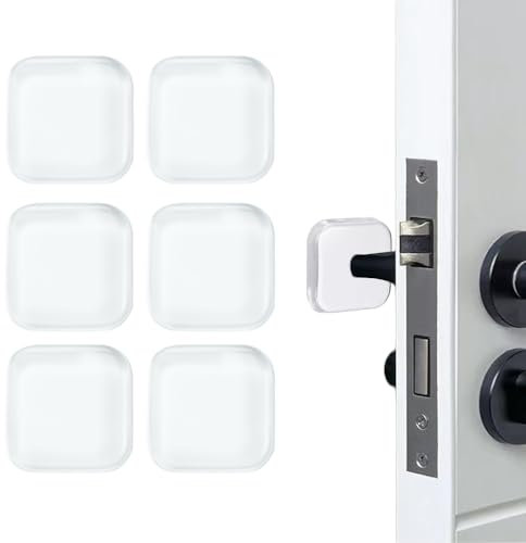 Athyior 6pcs 4cm Door Knob Stoppers - Soft Rubber Door Handle Stopper Protectors Wall Shield Self Adhesive Furniture Bumpers Pads Buffer Pads for Door, Wall, Desk, Toilet Bowl(Square, Clear)