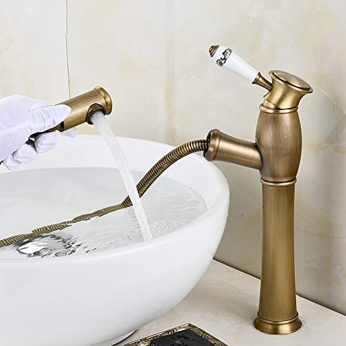 ZERAPH Retro-Keramikdruck, Bronze, Kupfer, europäische antike Küche, Badezimmer-Waschbecken, Aufsatzwaschbecken, schön praktisch (Farbe: hoch)