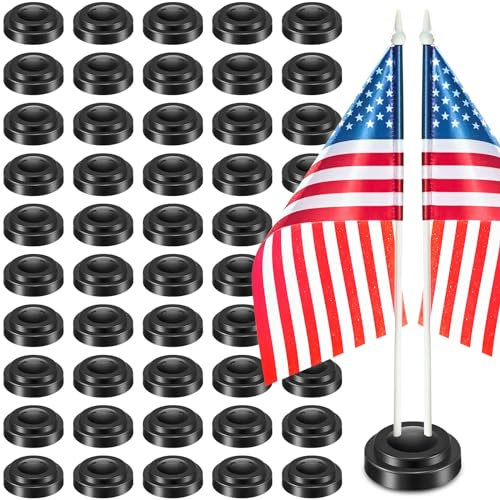 DoubleFill 24 Pcs Mini Flag Holder 2 Hole Miniature Flag Stand Desk Flag Holder Plastic Table Flag Stand Base for Party Company Office Centerpiece Country 4 x 6 Inch Stick Flags Decoration
